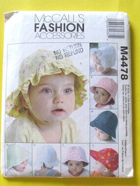 2/$20 Infant hat sewing pattern McCall's M4478 UNCUT
